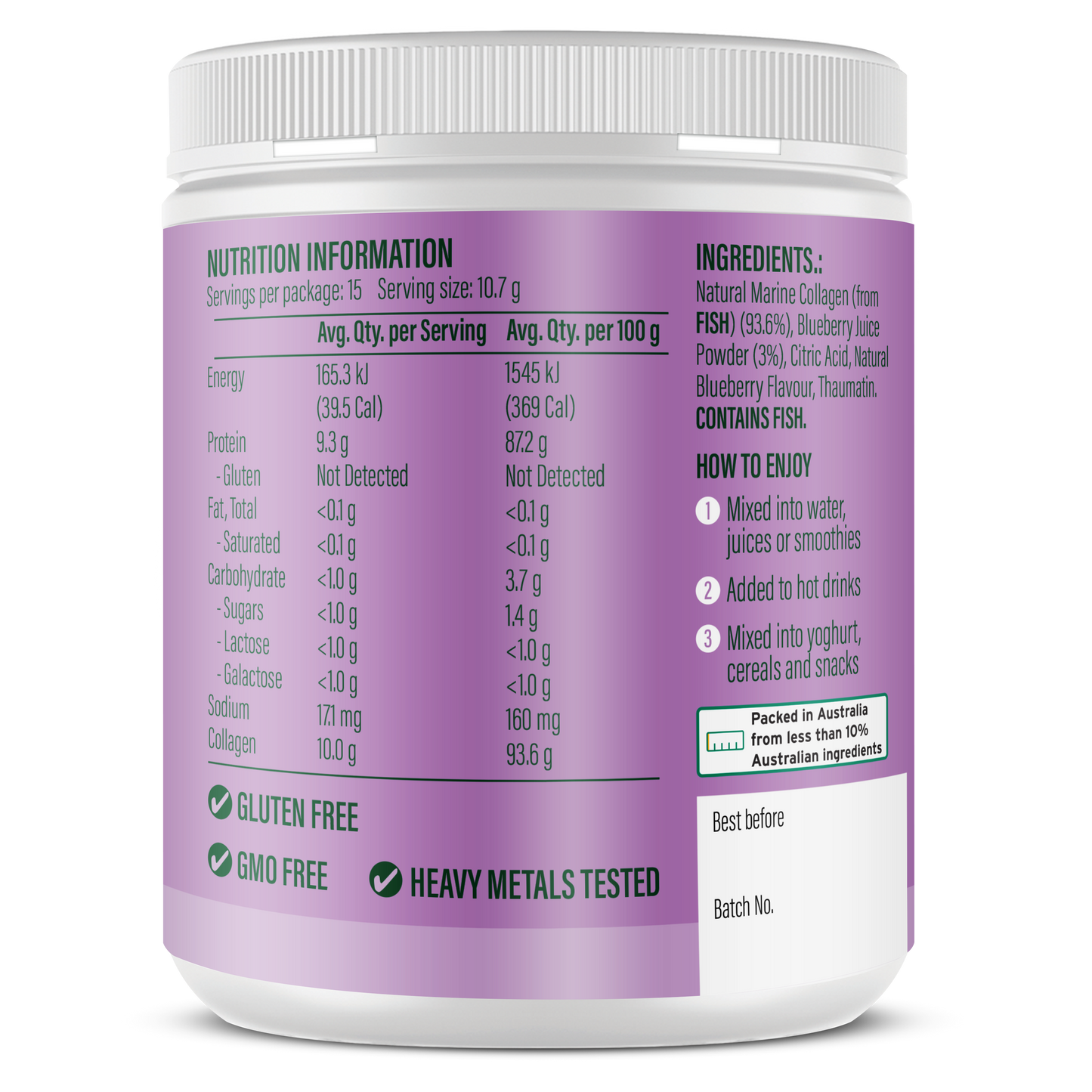 Life Botanics Pure Marine Collagen Peptides Blueberry 160g