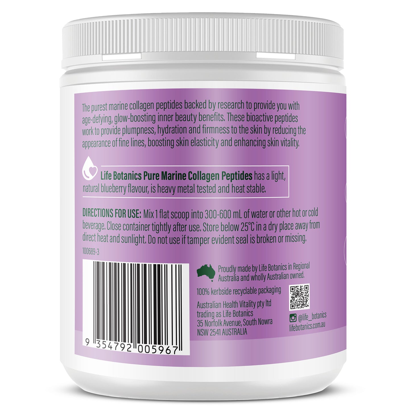 Life Botanics Pure Marine Collagen Peptides Blueberry 160g