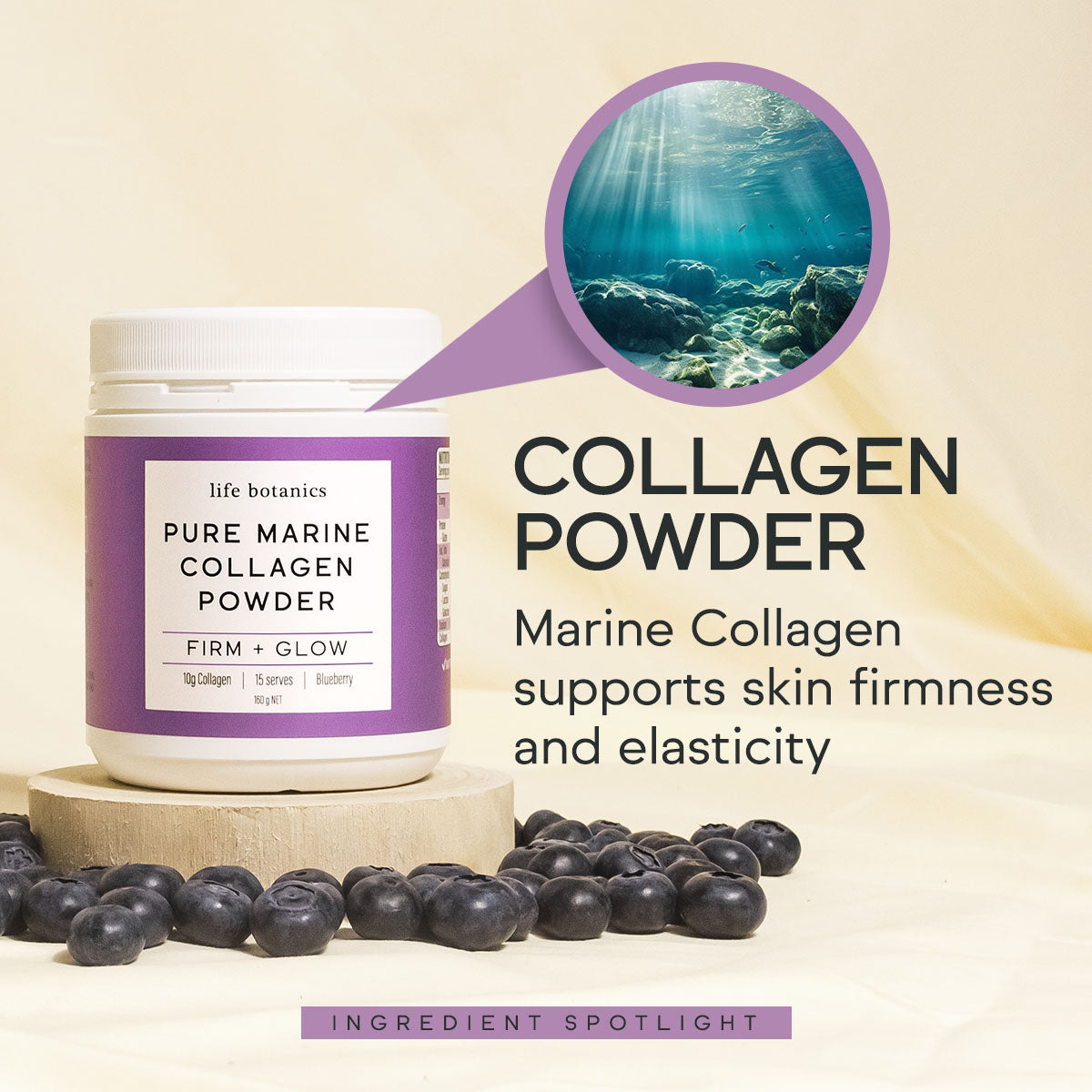 life botanics Pure Marine Collagen Powder Blueberry Collagen Poweder 180