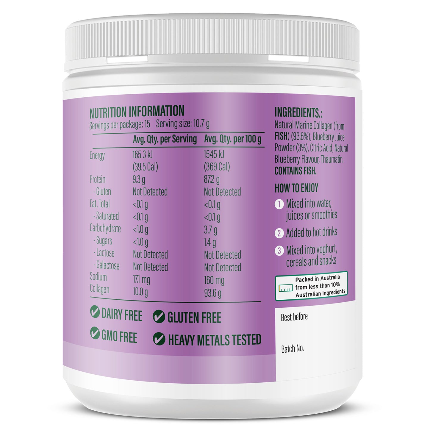 Life Botanics Pure Marine Collagen Peptides Blueberry 160g
