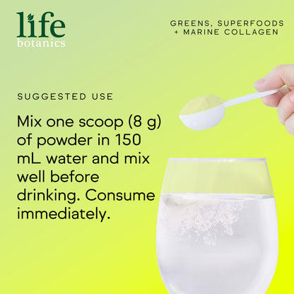 Life Botanics Greens, Superfoods + Marine Collagen Mango Flavour 150g