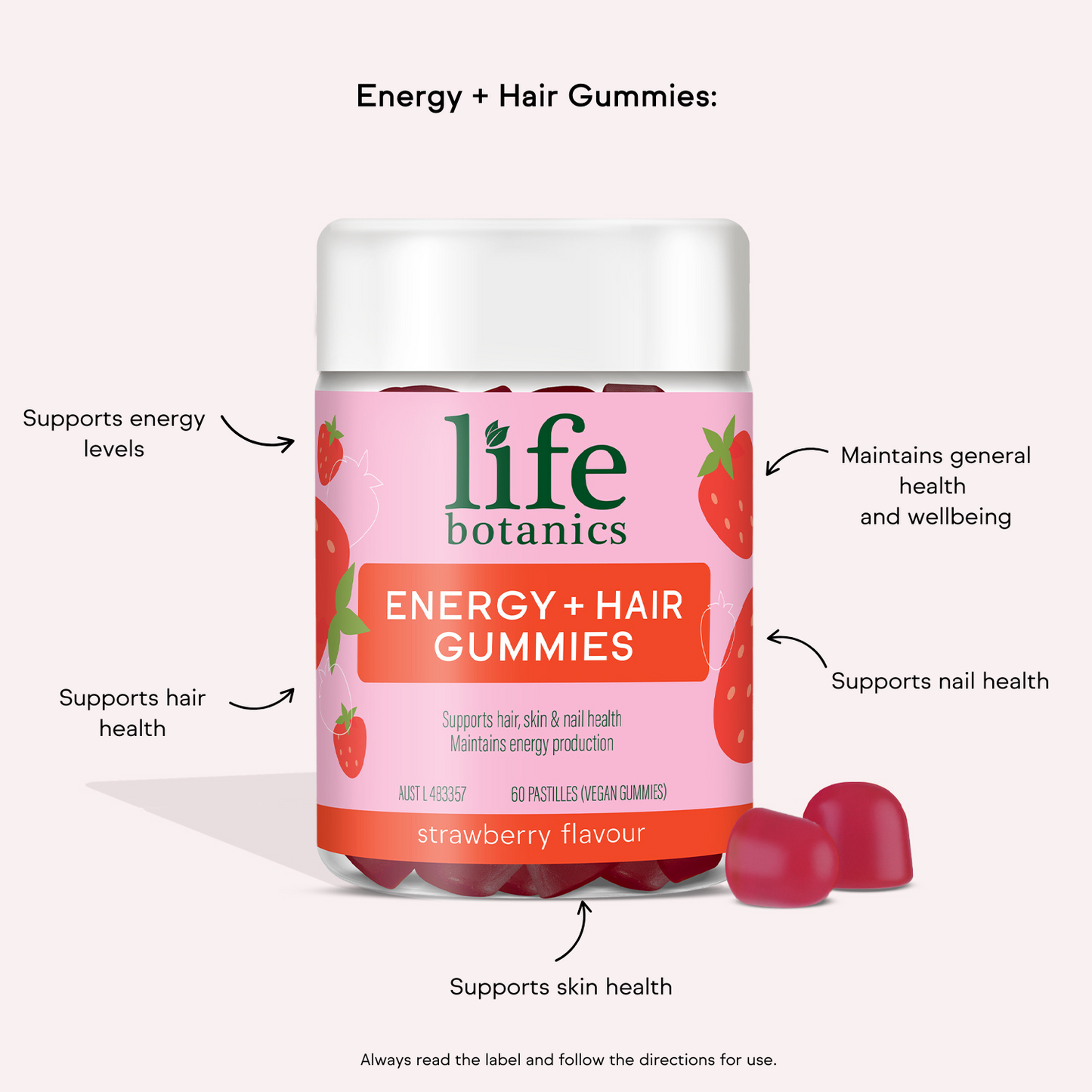 Life Botanics Energy + Hair Gummies 60s
