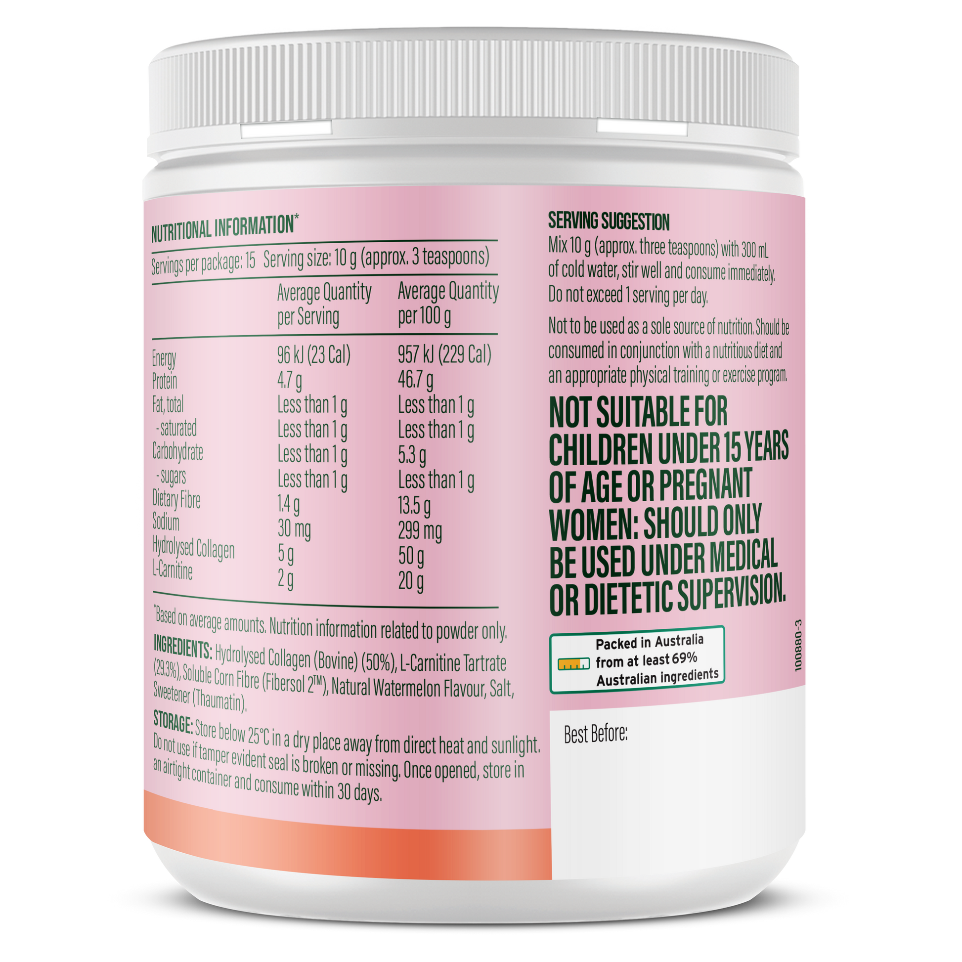 Life Botanics Collagen + Shred 150g — right side panel / back label