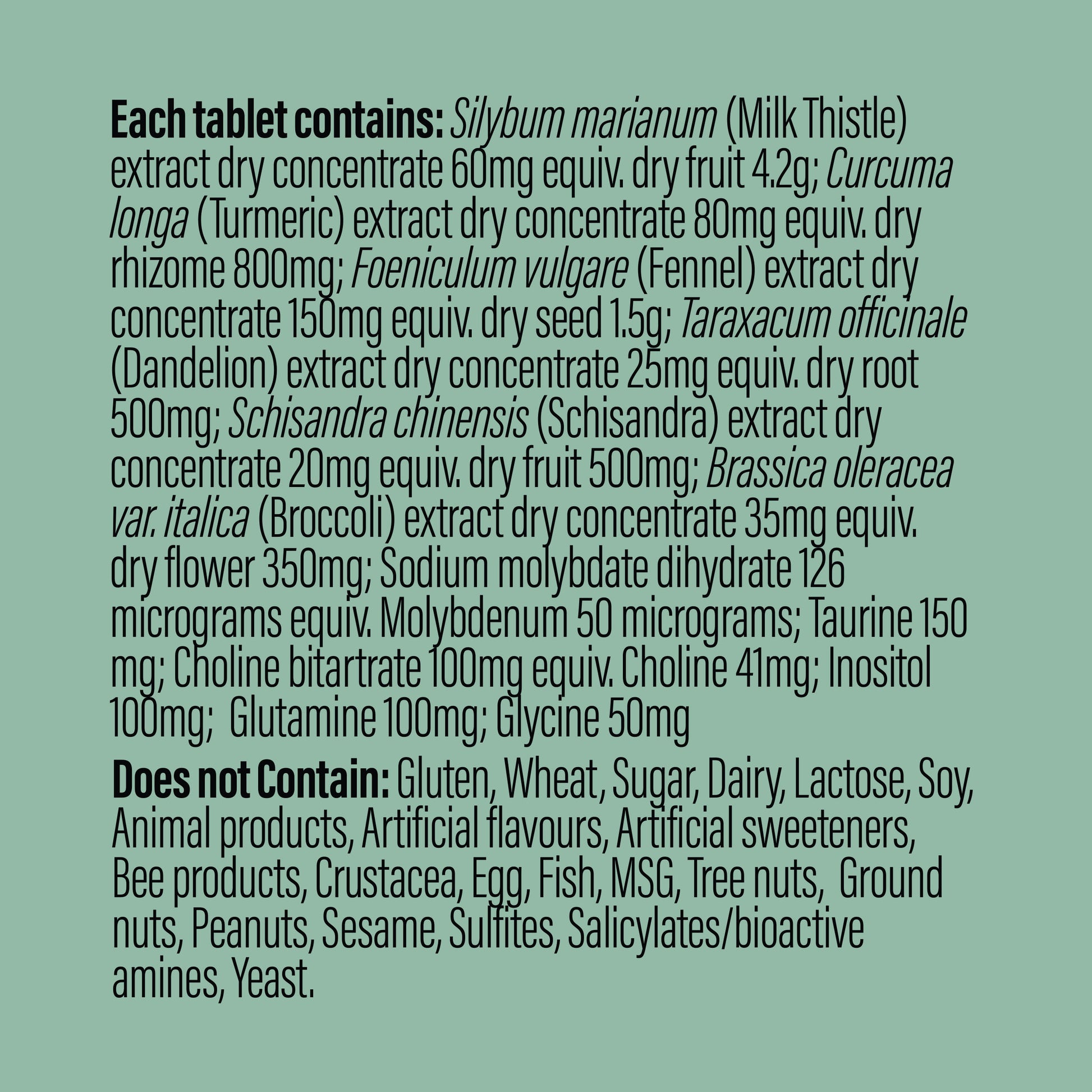 Life Botanics Debloat + Detox Tablets — nutrition information panel