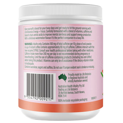 Life Botanics Energy + Focus Watermelon 150g — left side panel label