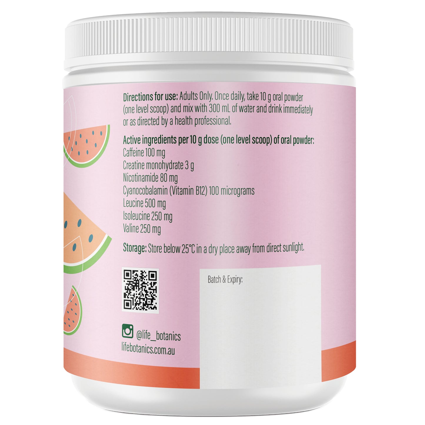 Life Botanics Energy + Focus Watermelon 150g — right side panel / back label