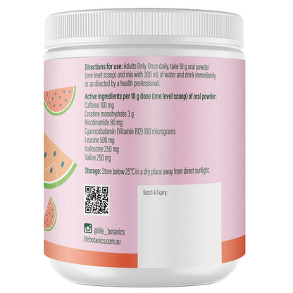 Life Botanics Energy + Focus Watermelon 150g — right side panel / back label