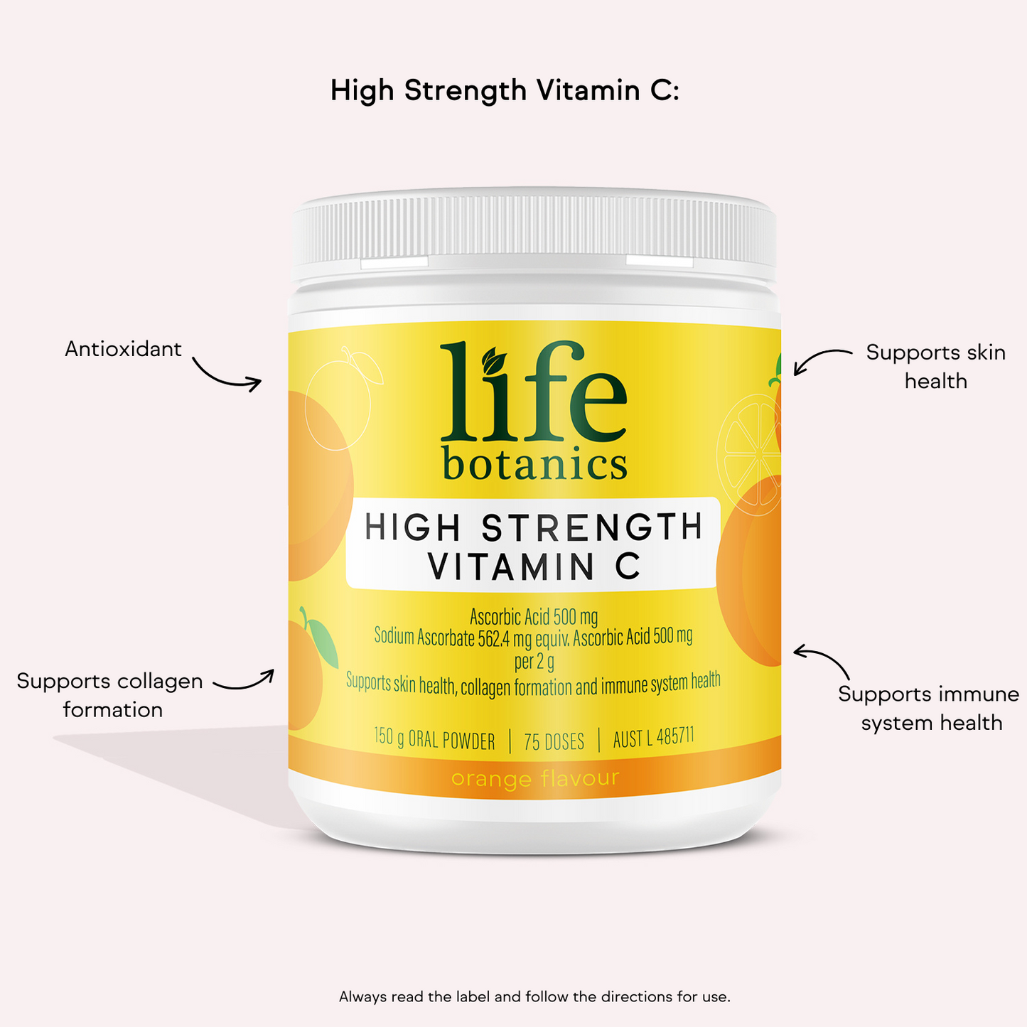 Life Botanics High Strength Vitamin C 150g — benefits and nutrition information graphic