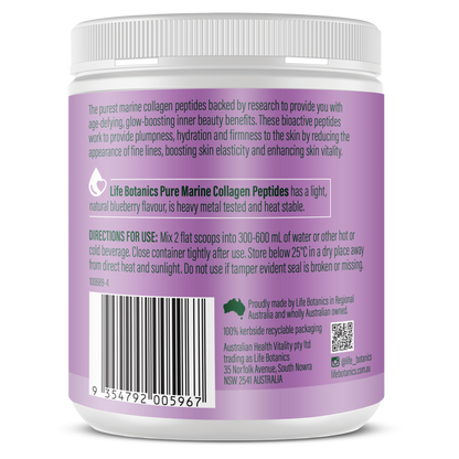 Life Botanics Pure Marine Collagen Blueberry 160g — left side panel label