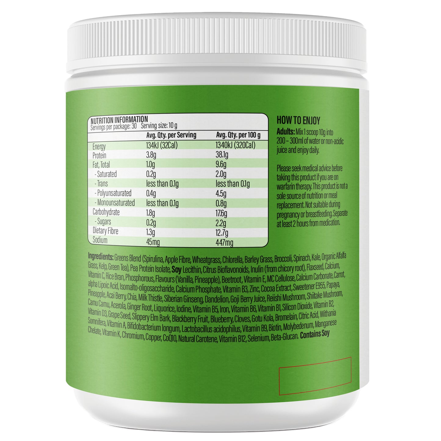 Life Botanics Vitality Greens 300g — left side panel label