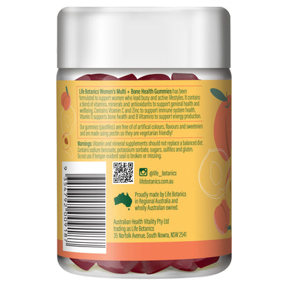 Life Botanics Women's Multi + Bone Health Gummies 60s — left side panel label